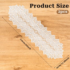 2 PCS White Lace Table Runner 45" X 13" Cotton Crochet Lace Rectangular Table Runner Floral Embroidered Lace Runner for Wedding Bridal Shower Baby Shower Party Table Decoration