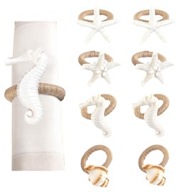 Starfish Napkin Rings Set of 8,Coastal Napkin Rings,White Sea Star Napkin Ring Holders for Summer Wedding Party Beach Table Decor,Theme Party,Banquet,Nautical,Coastal Table Decor and Daily Use