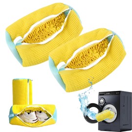 2 Pack Shoe Washing Machine Bag Shoe Trainer Washing Machine Bag Mesh Laundry Bags Shoe Bags for Travel Reusable Shoe Cleaning Bag for All Shoe Sizes (Yellow)