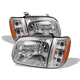 ALS Replacement For TUNDRA 2005 2006 2005 2006 2007 Sequoia Headlights Headlammp Assembly Chrome Housing Amber Reflector Driver Side and Passenger Side without bulb