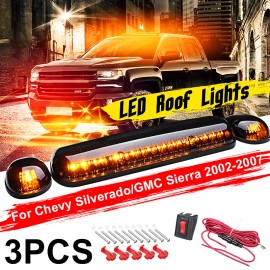 dreamrefit 3x Smoke Cab Roof Running Amber LED Light For 2002-07 Chevy Silverado GMC Sierra