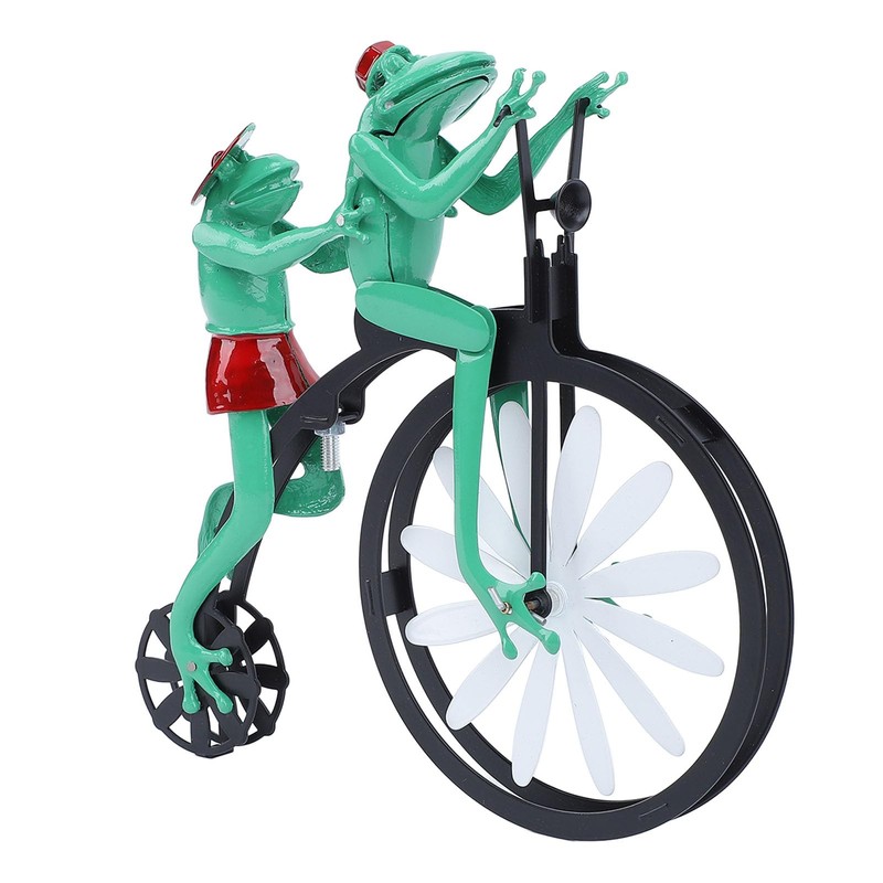 gernie Vintage Cycling Frog Wind Spinner, Iron Alloy Garden Ornament,