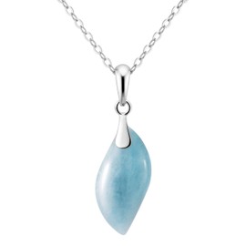 Franki Baker 925 Sterling Silver Dainty Blue Green Leaf Shaped Aquamarine Gemstone Pendant Necklace. Chain Length: 50cm.
