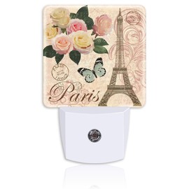 Neidius Vintage Paris Night Light Plug Wall,Floral Butterfly LED Night Lights with Dusk to Dawn Light Sensor for Women Girls Boys Room Decor,Hallway,Kitchen,Bathroom,Nursery,Stairs