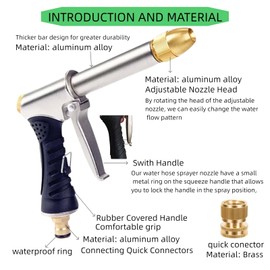 BEEBTBMAKE Garden Hose Nozzle Sprayer, Upgrade High Pressure Water Hose Nozzle with Tickened Rod, Metal Adjustable Spray Gun for Washing Car, Cleaning, Watering Plants, Lawm,Showering Dog