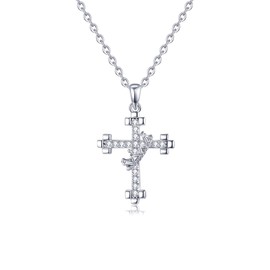 Moissanite Cross Necklace with Crown, 925 Sterling Silve Pendant for Women
