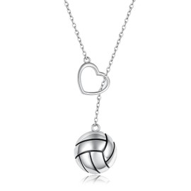 925 Sterling Silver Volleyball Necklace Pendant Heart Volleyball Jewelry Gifts for Women Player Lover (Volleyball)