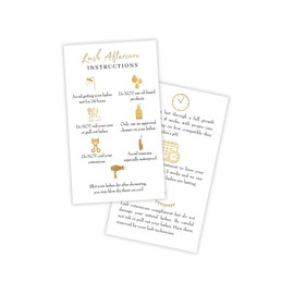 Lash Extension Aftercare Instructions Cards | 50 Pack | Size 3.5x2" inches After Care (2-3 Week Fillers) | White with Gold Icons Design
