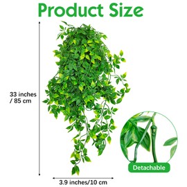Hamiledyi Reptile Plants, 2 Pack Hanging Terrarium Plants Vines, Fake Amphibian Plants, Artificial Leaves Habitat Decorations with Suction Cup for Bearded Dragon Lizard Geckos Chameleon