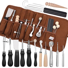 37 Pieces Leather Work Tools, Leather Hand Tools with Edge, Skiver, Sewing Tools for Hand Seams, Groover, Skiving Tool and Leather Craft Tools for Beginners, Professionals for Adults