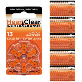 HearClear Size 13 PR48 1.45V Hearing Aid Batteries Orange Tab (300 Batteries)
