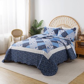 HoneiLife Quilt Sets Twin Size - 2 Piece Microfiber Quilts Reversible Bedspreads Patchwork Coverlets Floral Bedding Set All Season Quilts with Blue and White Porcelain Pattern
