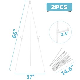 JEAWIWI 2PCS White Easel Stand for Wedding Sign Stand, 66 Inch Lightweight Adjustable Art Poster Stands for Display, Wedding Welcome Sign, White Metal Display Easel with Portable Bag