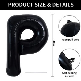 TONIFUL Large Black Letter P Balloons 40 Inch Helium Balloons,Foil Mylar Big Balloons for Birthday Party Anniversary Supplies Decorations Graduation Ceremony Photo Shoot