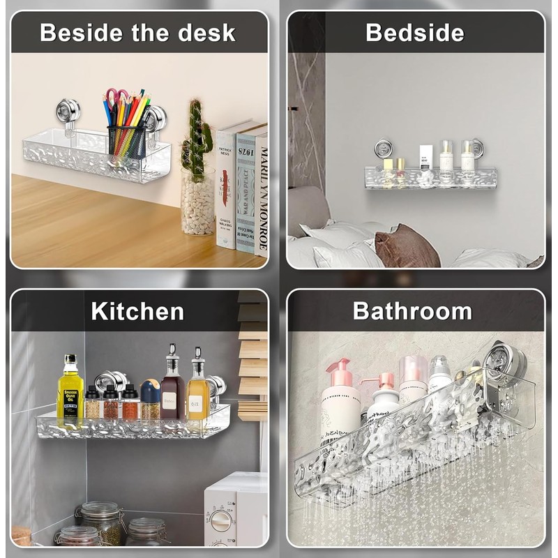 BOBOZHONG Suction Cup Storage Stand, Rectangular Storage Shelf, Bathroom Storage