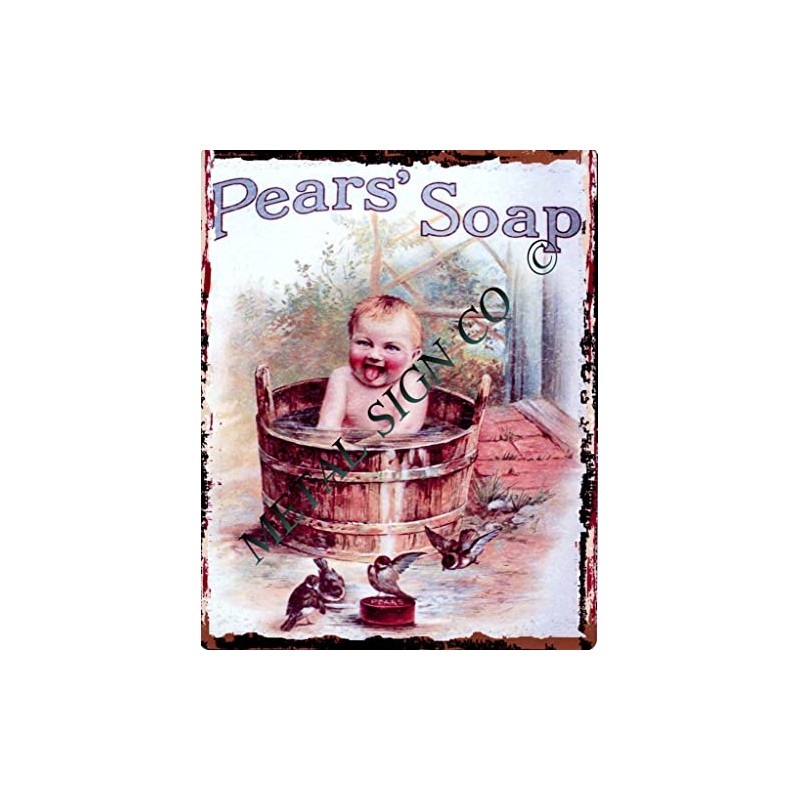 small PEARS SOAP (child in tub) BATHROOM ADVERT METAL SIGN