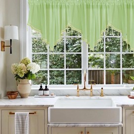 WUMUZAI 1Pcs Pink Sheer Valance Curtains 51.2 x 23.6 Inch, Beaded Swag Valances for Windows Living Room Kitchen Bedroom Bathroom, Short Top Farmhouse Valance Curtains with Rod Pocket Tassel Voile