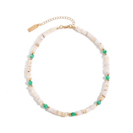 BERYOHZ Genuine Natural Puka Shell Necklace Hawaiian Style Seashell Stone CCB Beaded Beach Choker for Women(BN-0067-Beige)