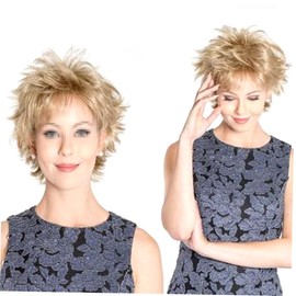 Minkissy Women's Short Straight Synthetic Hair Wig Fluffy Fashionable Look for Daily Wear and Parties Made of High-temperature Cap for and Light Gold Mix