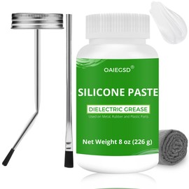 8oz Silicone Paste Automotive & Dielectric Grease Kit for Electrical Connectors (with Curved & Straight Brush + Towel), 100% Waterproof Grease Silicone Paste for O-Rings, Brake, Marine & Universal Use