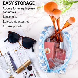 ZLFSRQ Checkered Makeup Bag for Women Small Travel Cosmetic Bag Makeup Pouch for Purse Zippered Portable Toiletry Bag Organizer Cute Y2K Aesthetic Trendy Girls Travel Essentials Storage Case (Blue)