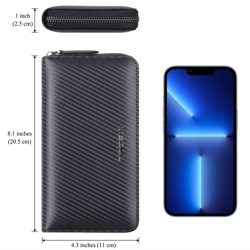 VISOUL Leather Long Zipper Cash Wallets for Men with RFID