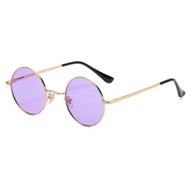 Canoazo Retro Round Hippie Sunglasses Women Men Polarized Small Circle Lennon Glasses (Gold Frame/Purple Lens)