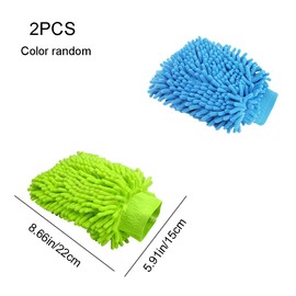 YUANHONGJIAN Pack of 2 Super Absorbent Microfiber Wash Gloves Car Wash Mitts Double Sided Microfibre Gloves for Car Wash Cleaning Gloves Equipment (Random Color)