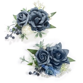 Faylifeway Blue Rose Corsage and Boutonniere Set, Prom Flower Wrist Corsage for Wedding Bridesmaid Mother Grandmother, Artificial Flowers for Homecoming Party Anniversary Graduation Decor