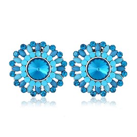 Vintage Big Flower Stud Earring for Women Girls Antique CZ Crystal Colourful Resin Fashion Charm Bohemia Promise Statement Wedding Cocktail Party Earrings Art Deco Jewelry Birthday 4 Colors (Blue)