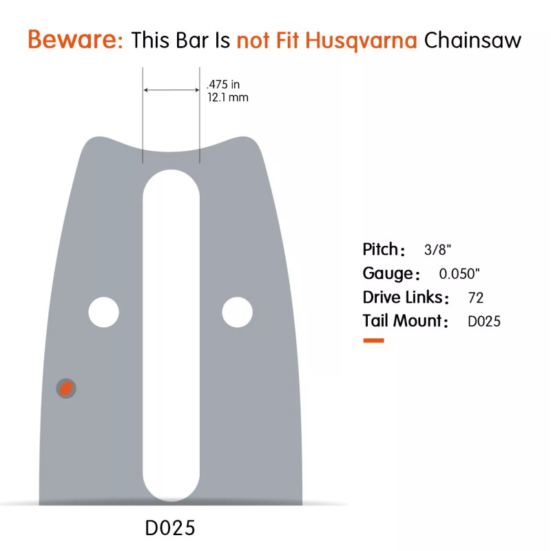 Neo tec 20'' Chainsaw Guide Bar 3/8" 0.050" 72DL Chain