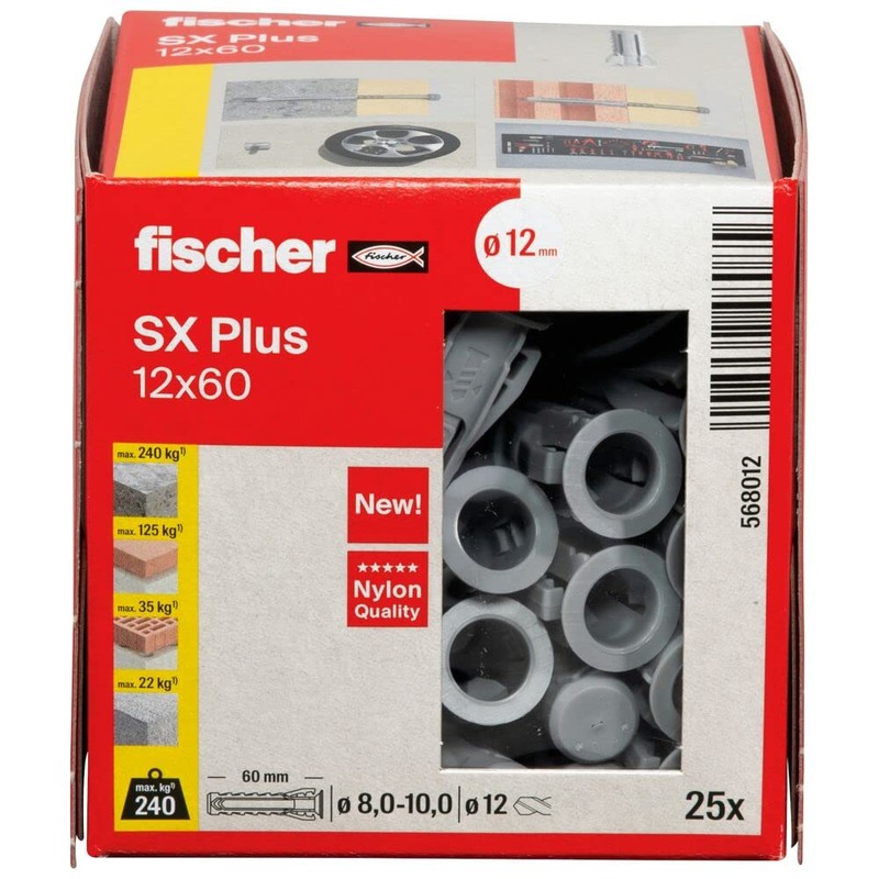 fischer 568012 SX Plus Expansion Wall Plug, 12mm x 60mm,