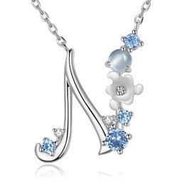VIKI LYNN Initial Necklace for Women 925 Sterling Silver Letter Necklace Initial N with Blue Flower Cubic Zirconia Pendant Birthday Engagement Gift for Women,Mom,Her, Couple