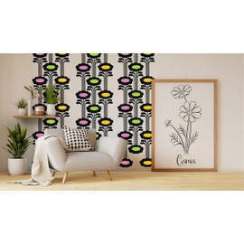 Retro Modern Daisies Mid-Century Custom Colors Wall Decal | 70s Vintage Decor | 80” x 22” Peel and Stick Retro Wall Sticker