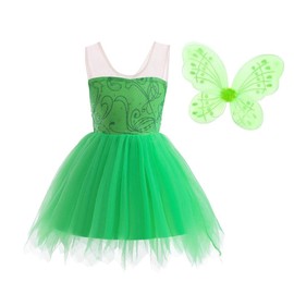 Lito Angels Tinkerbell Costume Green Fairy Dress Fancy Dress with Butterfly Wings for Girls Children Size 8-9 Years 134