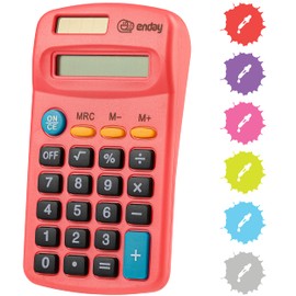 Calculator Red, Basic Small Solar and Battery Operated, Large Display Four Function, Auto Powered Handheld Calculator School and Kids Available in Green, Blue, Purple, Grey, Pink, 1 PK – by Enday