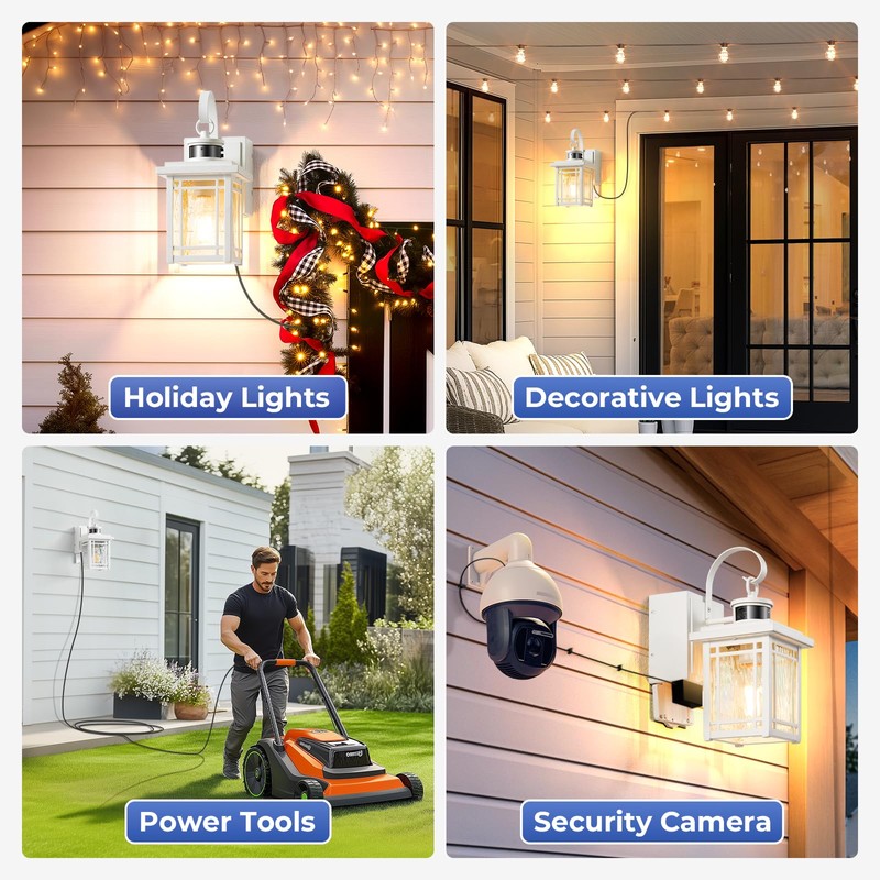 OPAXIS Outdoor Porch Light with GFCI Outlet, White Exterior Lighting