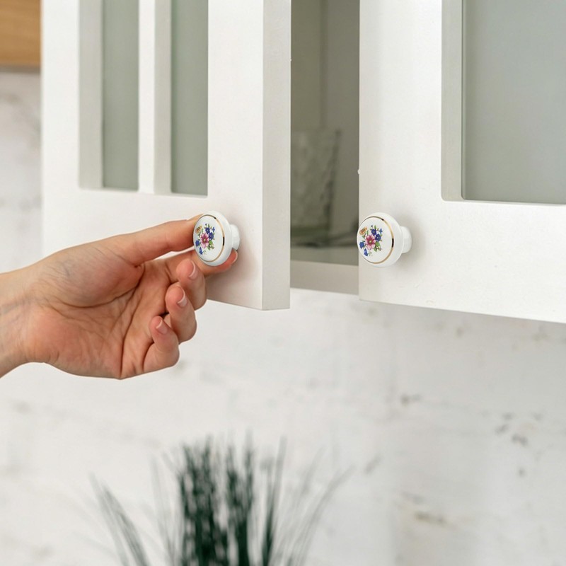 Brosay 6 Pcs Ceramic Cabinet Knobs Vintage Round Door Knobs