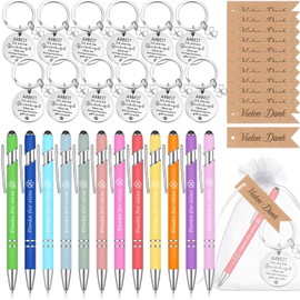 Nezyo Set of 12 Thank You Gifts Colleagues Farewell Gift Motivational Keyring Thank You Ballpoint Pen Label with Gauze Bag for Employees Graduation Christmas Thanksgiving (Elegant)