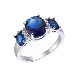 CUSIOALQQ Fashion Sterling Silver Zircon Diamonds Stone Ring for Women, Sapphire Blue Birthstone CZ Stone Jewelry Gift, Faux Dainty Blue Crystal Ring, Luxury Statement Promise Ring L 1/2