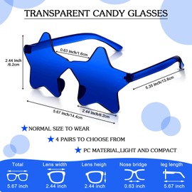 CHENGU 4 Pairs Star Shaped Rimless Sunglasses Transparent Candy Color Sunglasses Pentagram Sunglasses for Women(Classic Blue)