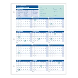 2024-2025 Academic Attendance Calendar, 8 1/2" x 11", Pack of 50