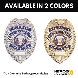 Hero's Pride Security Costume Badge, Pretend Play Toy Accessory, Role Play for Kids, Enameled & Plated, 5PC Pin Catch Design, 3-1/8", Gold-Finish