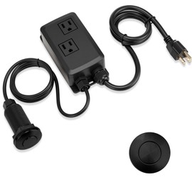 Relaxweex Garbage Disposal Air Switch Kit Wireless Sink Top Garbage Disposal Button Stainless Steel/On/Off Waterproof Button Kit with Long Switch Matte UL Listed(Dual Outlet,Black,Long/3.6")