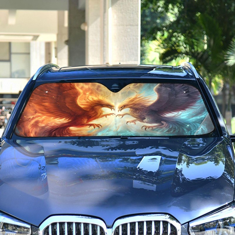 Car Windshield Sun Shade, Fire Phoenix in The Starry Sky