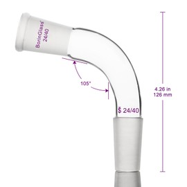 BorinGlass Borosilicate Glass Distillation Adapter, Distilling Adapter 105 Degree Bent with 24/40 Outer and Inner Joint