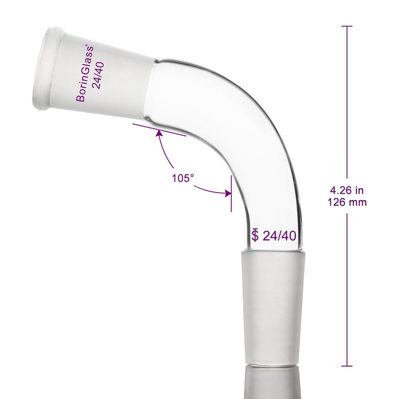 BorinGlass Borosilicate Glass Distillation Adapter, Distilling Adapter 105 Degree Bent