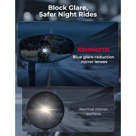 KEMIMOTO Motorcycle Handlebar Bar End Mirror, Billet Aluminum Rearview Motorcycle End Bar Mirror Universal 7/8" Round Anti Glare, Compatible with Most Scooters, ATV, UTV (Blue Lens)