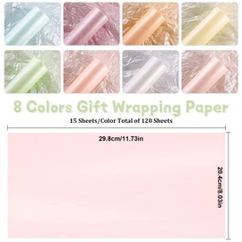 120 Sheets Tissue Paper, 21 x 30 cm, Tissue Paper, Colorful Wrapping, Tissue Paper for Pompoms, DIY and Creative Leisure (8 Colors)