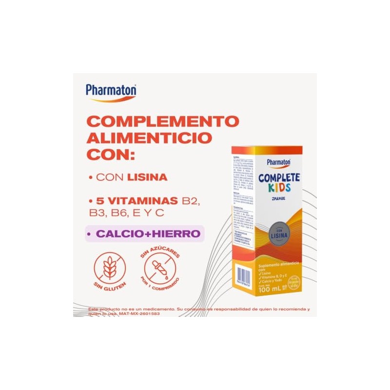 Pharmaton Complete Kids Suplemento Alimenticio en Jarabe, 200 ml. Complementa